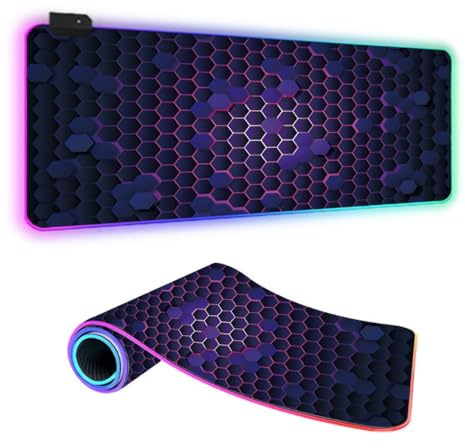 FANSU Couleur 3D XXL Tapis de Souris Gaming RGB LED 14 Effets Éclairage Antidérapante Grand sous Main Bureau pour Clavier et Souris, USB- Mouse Pad pour PC Gamer (Violet,700x300x4mm)
