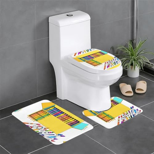 Alfombra De Baño De 3 Piezas Linda Caja De Crayones Juego De Alfombrillas De Baño Cómoda Lavable Alfombras De Cama, para Cocina, Dormitorio, Bathroom