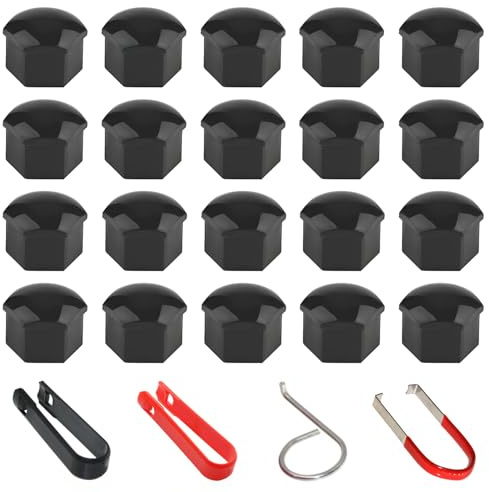 Xynovate 21mm Capuchon d'écrou de Roue, Haute Qualité Boulon Ecrou Couvre, Cache-écrous de Pneu Hexagonaux avec Ensemble d'outils de Démontage pour Voitures (Noir)