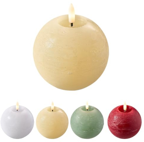 Florissima LED Kugelkerze Echtwachs mit 4/8h Timer – Ø 10 cm, Flacker-Effekt – Sichere Dekoration im 2er-Set für gemütliche Wohnräume – Perfekt für Heim & Geschenk (Creme)