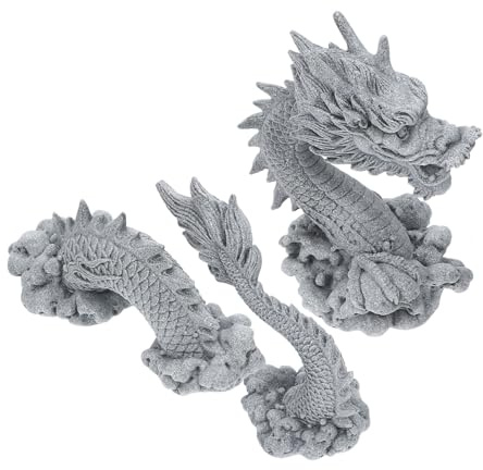 CAXUSD Figurine de Dragon Chinois en Grès Décorative Élégante Surface Lisse, Facile à Ranger, pour Décoration de Jardin ou Bureau