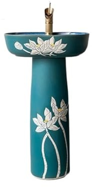 Lavabo sur colonne Lavabo sur pied en céramique verte avec robinet et kit de vidange