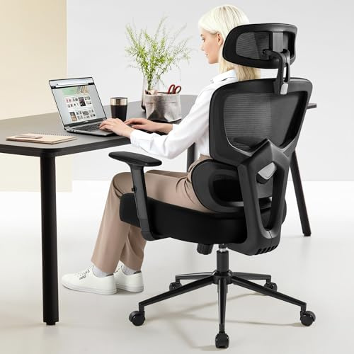 IWMH Office Chair 500LBS Ergonomic Desk Chair Big and Tall Computer Chair for Heavy People Breathable Mesh Reclining Chair Heavy Duty Swivel Chair Dynamic Lumbar Support Metal Base (Black)