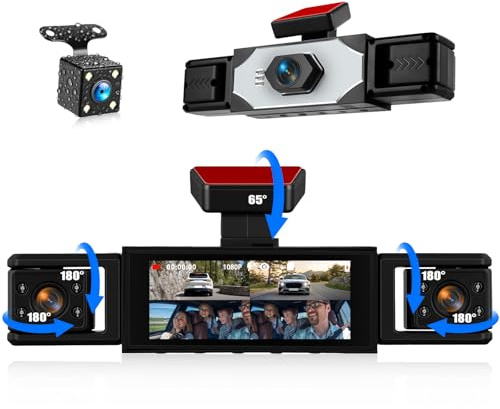 GOHHDL Cámara para Coche, 4 Canales Frontal Trasera Izquierda y Derecha 1080P HD, Protección Integral de 360°, Grabación de vídeo de Seguridad para Coche, Visión Nocturna, Grabación en Bucle