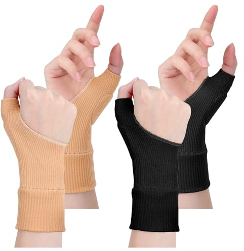 Heclia Lot de 4 bandages de poignet élastiques pour le pouce - Attelle de poignet - Manchon de compression - Bandage de pouce sans doigts - Soutien du poignet - Tunnel carpien - Protège-poignet S