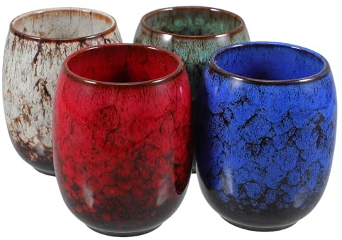 BESPORTBLE Tazas de Cerámica Esmaltadas Tenmoku Estilo Japonés, Juego de 4 Tazas para Té y Café Oriental, Diseño Multifuncional para Hogar y Oficina Caja Obsequio Elegante