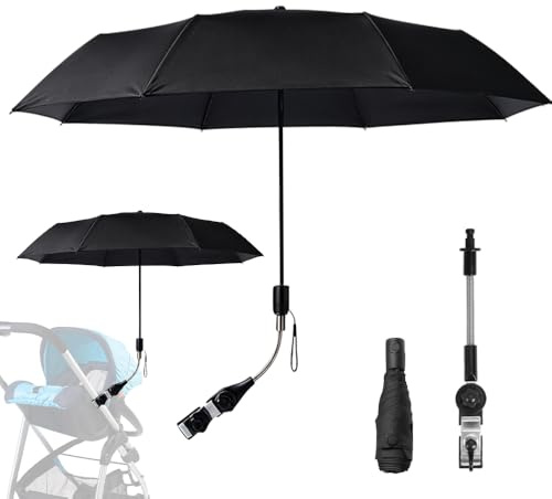 Foreverup Ombrellino Parasole Passeggino, Ombrellino Passeggino Universale, Ombrellone per Passeggino, 96cm 50+ UV Ombrello Universale per Bambini e Neonati Protezione Solare (Nero)