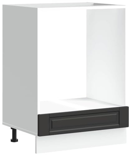 WRJENFSC Herdumbauschrank Porto, Küchenunterschrank für Backofen und Mikrowelle, Einbauschrank 60 cm Breite, Holzwerkstoff Schwarz, mit verstellbaren Füßen, 60 x 46 x 81,5 cm