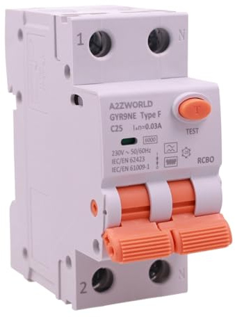 RCBO Tipo F 25A C25, Interruttore Differenziale Con Magnetotermico Classe F Curva C, 1P+N 6kA 30mA 2 Moduli 230VAC,Doppio Leva,Per Impianti Apparecchiature Elettroniche Moderne