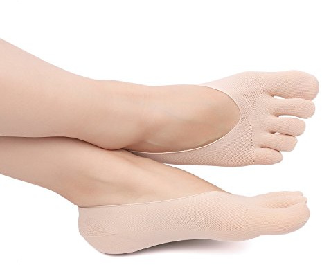 Soxbang 4 Pairs Women No Show Toe Socks Five Finger Liner Socks Non-Slip for Sneaker Boat Shoes,4 Beige