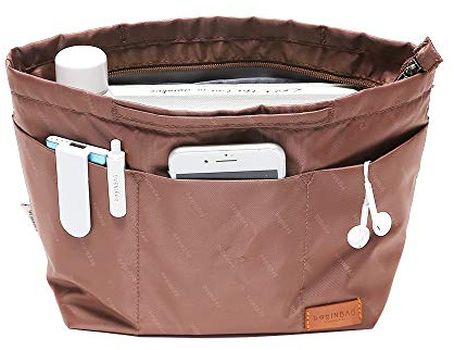 iN. Organizador de bolso con cremallera, bolsa de almacenamiento de tela de nailon con asas, para bolsos y bolsas de mano para mujer, neverfull, ligero, tamaño grande, color marrón