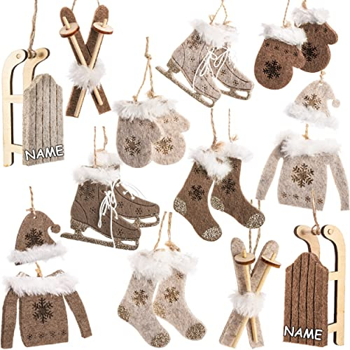 alles-meine.de GmbH 50 TLG. Deko Set - Streumotive - Winter & Weihnachten - Ski/Schlitten/Schlittschuhe - incl. Name - aus Holz - Miniatur/Diorama - Anhänger - Weihnachtsde..