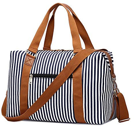 Neuleben Reisetasche Klein Handgepäck aus Canvas Leder Weekender Tasche mit Streifen Damen Herren für Kurzreise Urlaub (Grau)