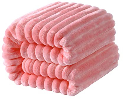 NTBAY Flannel Fuzzy Toddler Blanket, Fluffy Warm and Lightweight Reversible Stripes Design Baby Plush Blanket, 30x40 Inches, Pink