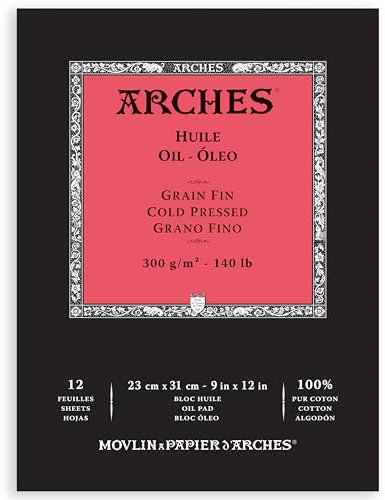 Arches - A1795108 – Ölpapierblock – 22,9 x 30,5 cm – 12 Blatt – 300 g/m² – feine Körnung – weiß