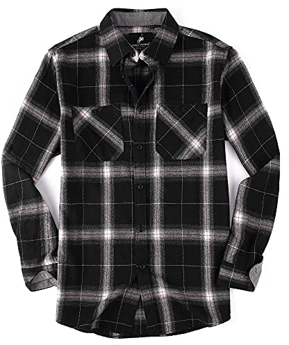 Alex Vando Mens Button Down Shirts Regular Fit Long Sleeve Casual Plaid Flannel Shirt, Black/White, Medium