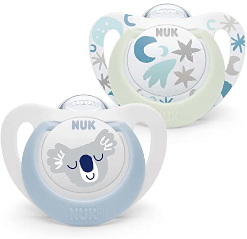 NUK Star Babyschnuller | 0–6 Monate | Day & Night Schnuller | BPA-freies Silikon | Blue Koala | 2-teilig