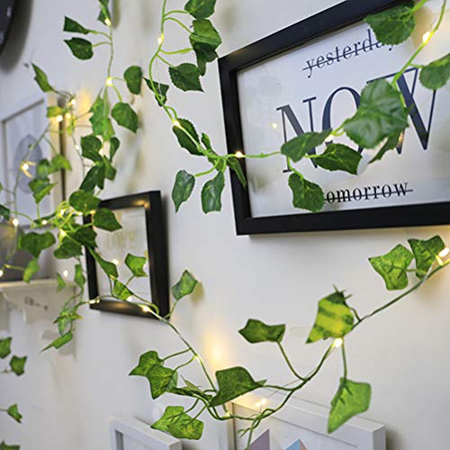 DKaony Guirlande lumineuse à piles - Guirlande de feuilles vertes Guirlande de lierre artificiel à LED En cuivre flexible Parfaite pour l'intérieur, la chambre, le mariage, les décorations de fête