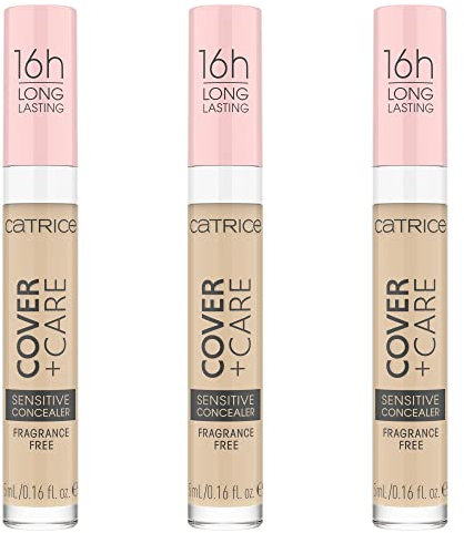 Catrice Cover + Care Sensitive Concealer, Nr. 010C, Nude, Anti-Pickel, langanhaltend, natürlich, für sensible Haut, vegan, ölfrei, wasserfest, ohne Parfüm, 3er Pack (3x5ml)