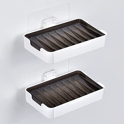 YOHOM 2 Stück Selbstklebend Seifenschalen Für Dusche Ohne Bohren Seifenhalter Zum Kleben Wandmontage Badezimmer Hängend Seifenablage Mit Abtropfschale