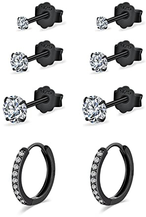 4 Paar 925 Sterling Silber Ohrstecker Set für Mädchen, Ohrringe Set mit Zirkonia für Mehrere Ohrlöcher, Hypoallergene Ohrstecker für Damen Herren