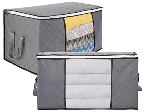 AiQInu Scatole per Vestiti Salvaspazio, 2PCS 90L Pieghevole Porta Abiti Grande Capacità, Custodia Trapunte e Coperte con Manico Rinforzato, per Armadio e Biancheria da Letto, 60x44x35CM