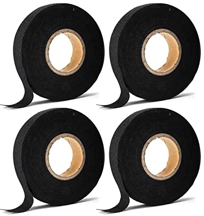 EULAPGOE 4 Pièces Ruban Adhésif Isolant Noir, 19 mm x 20 m Ruban Tissé Ruban Adhésif Imperméable Duct Tape pour Faisceaux de Câbles Ruban Adhésif Électrique