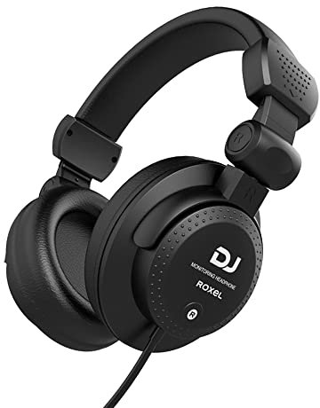 Roxel RDJ V55 DJ Monitoring Headphones, 50mm Driver for Extended Response & Closed Back Design 2.5 Meters Coiled Cable, 6.35mm Plug Adapter for Mixing and Hifi Equipments