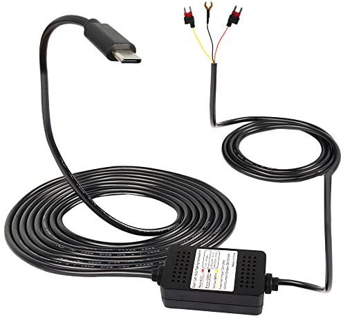 MEIRIYFA Dash Cam ACC Hardwire Kit, USB Type C Hardwire Dashcam Kit Step-Down Cable, 12V-24V to DC 5V 3A Car Dash Charger Power Cord - 3.5M