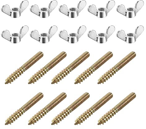 sourcing map M4 Wing Nuts Butterfly Nut Silver Tone 10pcs and M4x30mm Hanger Bolt Double Headed Screw 20pcs