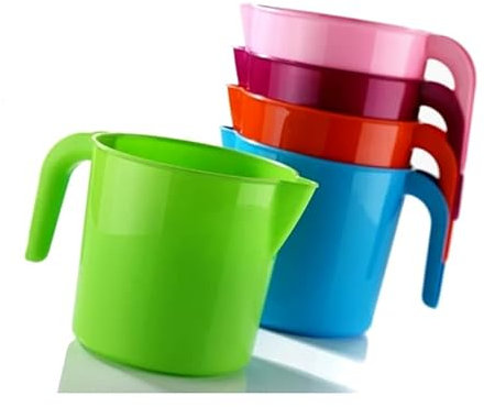 Best House Tonkort Jug with Handle, Plastic Water Mugs for Bathroom Kitchen Use, BPA Free Bathing Mugs, Bathing Water Mugs - 1.5 litres Capacity - Assorted Colors (Pack of 2)