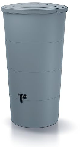 Réservoir pour eau de pluie lisse 200L | Ø60 x 106,6 cm | Inclus robinet et système de collecte d'eau | Réservoir de jardin | Couleur Gris Design moderne