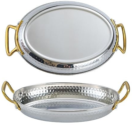 RSBFER Paella-Pfanne aus Edelstahl 304 mit Zwei Griffen – antihaftbeschichteter, unbeschichteter Kochtopf für Restaurants in der Küche zu Hause,Silber,16cm