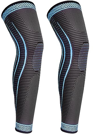 yeloumiss Kniebandage Lang 2 Stück Kniestütze Kompressions Knieschützer mit Rutschfestem Silikon Atmungsaktiv Knieorthese für Männer Damen für Sport Laufen ACL Arthritis (Blau, S)