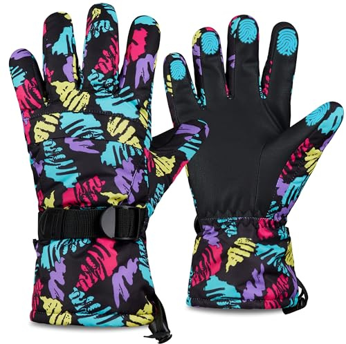 CityComfort Guantes de Esquí para Hombre, Guantes Térmicos Impermeables Táctiles, Guante Invierno Forrado Cálido Esquí Snowboard Nieve Frio L/XL (Multicolor)