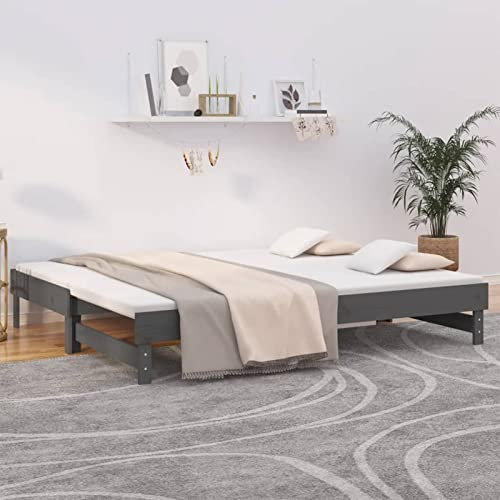GuyAna Tagesbett Ausziehbar Grau 2X(90x200) cm Massivholz Kiefer Bett Mit Ausziehbett Tagesbett Ausziehbar Daybed Tagesbett Bettgestell