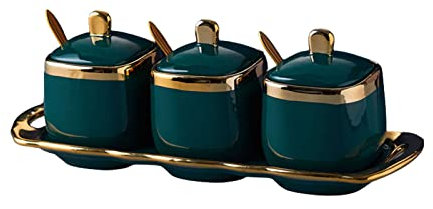 Azucarero de ceramica,recipientes para especias, Phnom Penh Azucarero con tapa y cuchara, 3 juegos de azucarero, tarro de especias, salero, botes de cerámica coloridos for café, azúcar, color rojo, 3