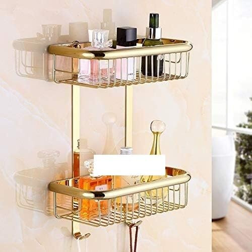 Duschaufbewahrung, Eckregale, Eck-Duschwand-Caddy, Badezimmer-Eckregal, Seifenschale, doppelstöckig, Messing, Gold, Badezimmer-Shoo-Halter, Korb, Badezimmer-Halter (Farbe: G (Farbe: zwei Ebenen) ( Col