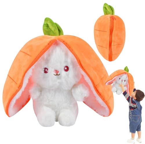 Bukezudang Peluche Lapin Carotte, Mignonne et Réversible - Jouet Muppet de Pâques pour Enfants, Garçons, Filles (18 Cm De Haut)