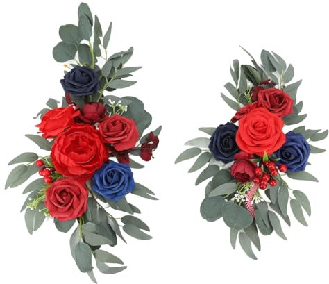 Fabater Decoración de Carteles de Bienvenida para Boda, Flores Decorativas de Seda Que No Se Decoloran y Flores Artificiales de PE para de Boda, 2 Piezas con 3 Clips para Bodas en la