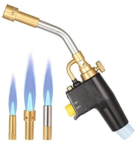 Rouwthio MAPP Propane Torch Multi Purpose Gas Torch with 3 Nozzles Brazing Soldering Brazing Torc for Welding Paint Removal Cooking Searing (Gas Cylinders Not Included)
