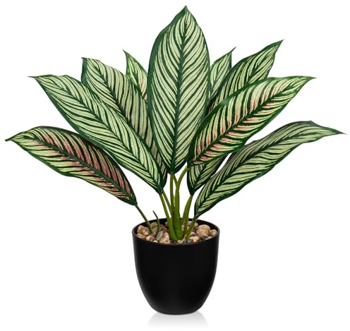 Briful 15 Artificial Plants Calathea Zebrina Fake Plants Zebra Plant 38CM Decorative Artificial Indoor Plants Faux Maranta Plant in Pot for Home Office Bathroom Decorations
