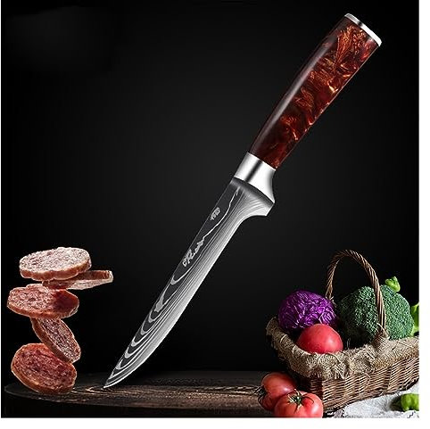 Damaskus kockkniv japansk lax sashimi kniv rött hartshandtag Santoku kniv kökskniv matlagningskniv