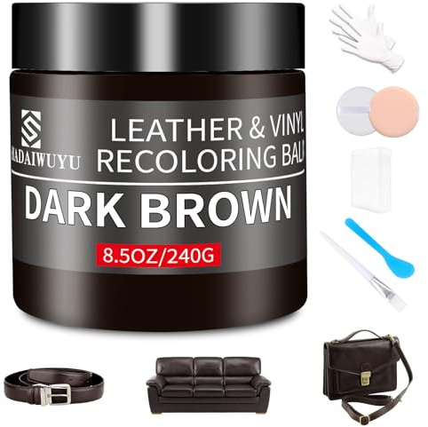 SHADAIWUYU 240g Riparazione Pelle,Marrone Scuro Kit Riparazione Pelle per la Riparazione della Pelle,Ricolorante Pelle,Riparazione Sedili Auto,Ripara Pelle Divano,Rinnova Pelle Giacca,Scarpe,Sella