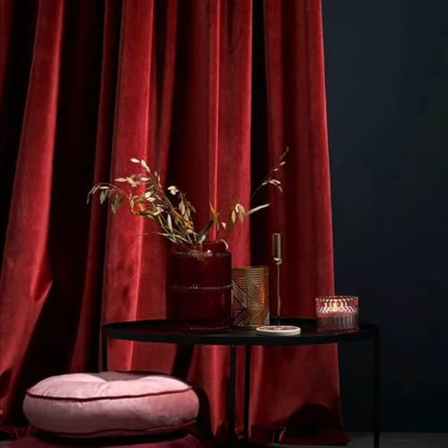 Homxi Küchenvorhang Blickdicht 2er Set,2 x 86W x 115H cm,Vorhang Modern Blickdicht Rot Einfarbig Küchengardinen Modern mit Ösen