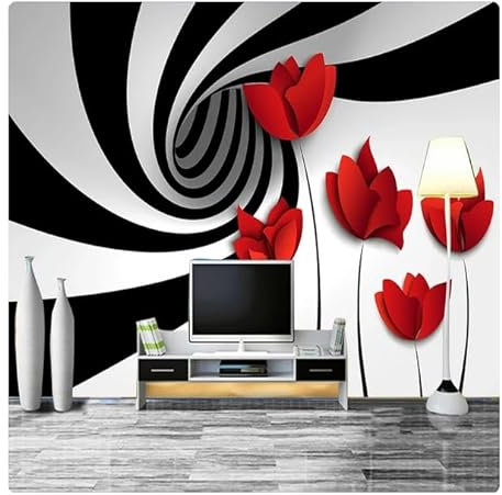 vsdhlsidgl Wandtapete Schwarz-weiß gestreifte Blumen Moderne 3D Abstrakte Geometrie Raum Wandmalerei Wohnzimmer Tapete * 200 cm x 140 cm (78,7 x 55,1 Zoll)