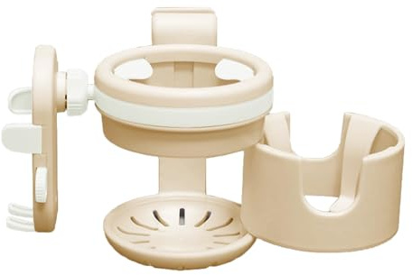 KM-Getränkehalter Kinderwagen,Universal Becherhalter für Fahrrad,3-in-1 Kaffeehalter,Trinkflaschenhalter mit Telefonhalter für Buggy Rollstuhl,Abnehmbar Cup Holder für Trolleys,Rollator (Beige)