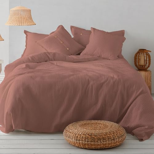 Dúo de funda nórdica de algodón Banús terracota Cama de 180 cm - Cierre con clip
