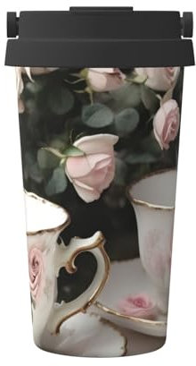 BKDODKS Tazza da tè con rose, romantica, stile shabby chic, tazza da caffè isolata, in acciaio inox, da viaggio, per lavoro, casa, acqua calda e fredda