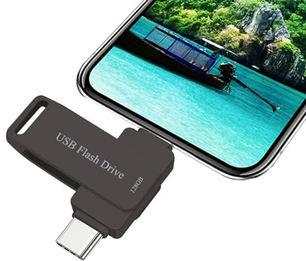Clé USB C 128 Go pour iPhone, double disque dur haute vitesse, stockage externe, compatible téléphone 15 tablettes Android, USB C et ordinateur, noir, 128 Go